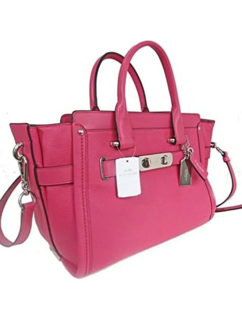 Coach F53308 Nubuck Pebble Leather Swagger Carryall Purse Bag, SV/Dahlia…